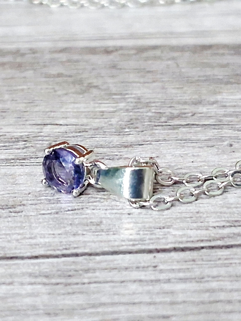 Silver Necklace with Purple CZ Gemstone Pendant